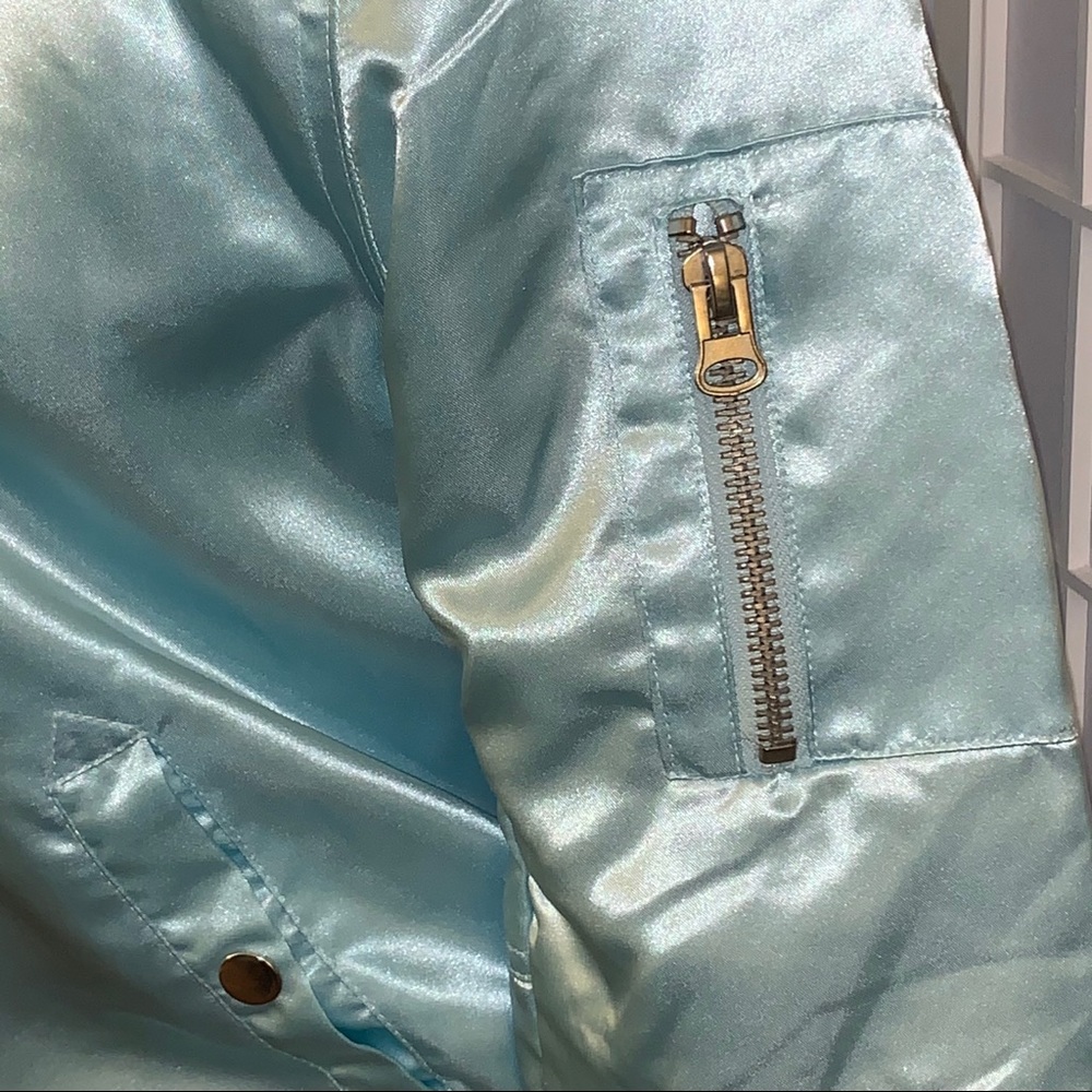 🔹BABY BLUE BOMBER JACKET, Satiny, Charlotte Russe - Picture 3 of 16